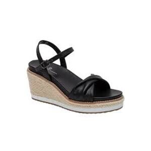 Linea Paolo Verona Black Leather Twisted Bow Espadrille Platform Wedge Sandal